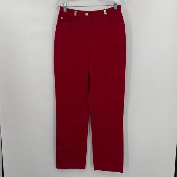 St John Straight Red Cotton/Spandex High Waist Pants /Jeans Women's 8 - Picture 1 of 9